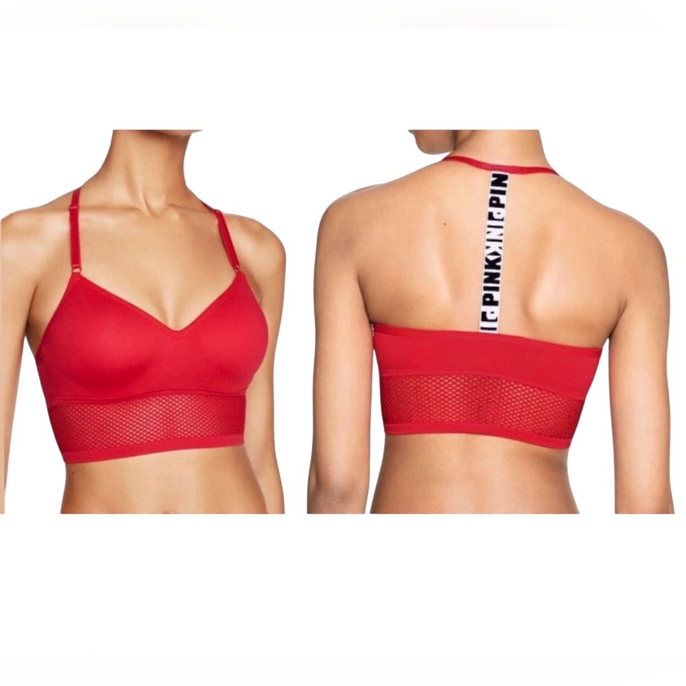 Victoria's Secret PINK Longline‎ Cool & Comfy Wireless Red Sports Bra T back